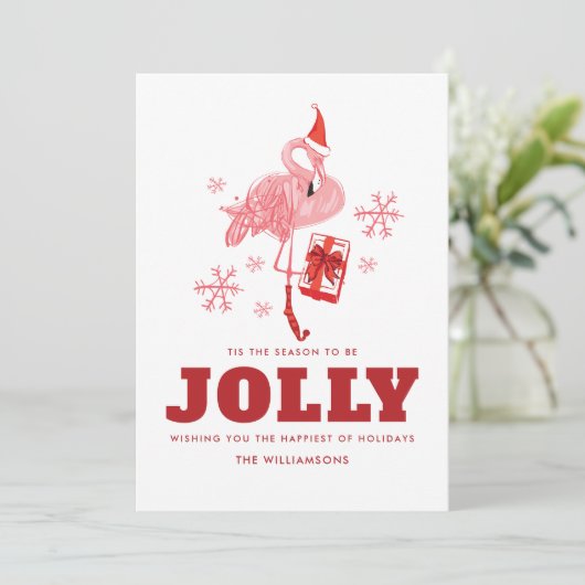 Roze Flamingo Tropische Groeten Kerstmis Feestdagenkaart (Staand voorkant)
