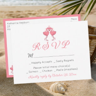 Roze Flamingo Tropische Hawaiaanse Strand Bruiloft Briefkaart