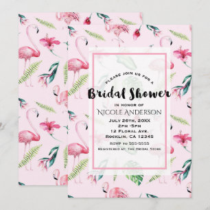 Roze Flamingo Tropische Hibiscus Bloem Bruids- Kaart