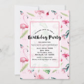 Roze Flamingo Tropische Hibiscus Bloemen Verjaarda Kaart (Voorkant)