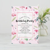 Roze Flamingo Tropische Hibiscus Bloemen Verjaarda Kaart (Staand voorkant)