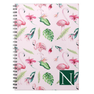 Roze Flamingo Tropische Hibiscus Bloemige Pret Zom Notitieboek