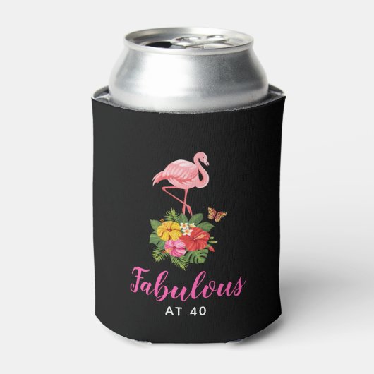 Roze Flamingo & Tropische Hibiscus Fabulous bij 40 Blikjeskoeler (Blikje Voorkant)