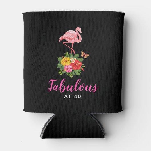 Roze Flamingo & Tropische Hibiscus Fabulous bij 40 Blikjeskoeler (Voorkant)