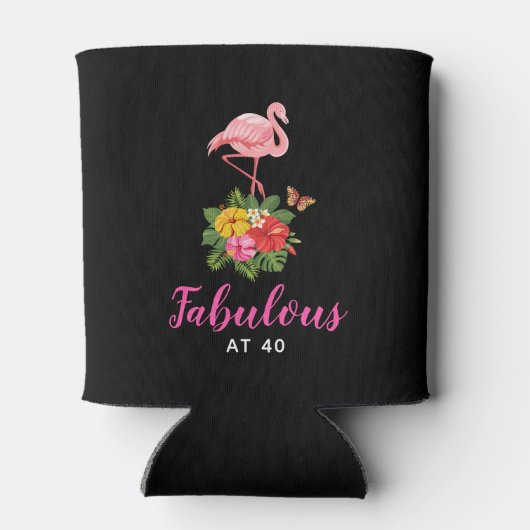 Roze Flamingo & Tropische Hibiscus Fabulous bij 40 Blikjeskoeler (Achterkant)