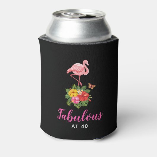 Roze Flamingo & Tropische Hibiscus Fabulous bij 40 Blikjeskoeler (Blikje Achterkant)