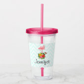 Roze flamingo & Tropische Hibiscus Fancy Acryl Drinkbeker (Voorkant)