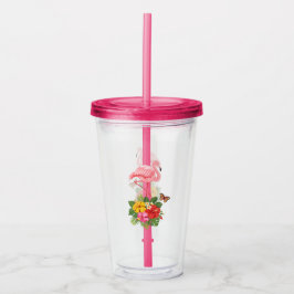 Roze flamingo & Tropische Hibiscus Fancy Acryl Drinkbeker