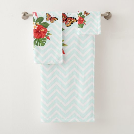 Roze flamingo & Tropische Hibiscus Fancy Bad Handdoek (Insitu)