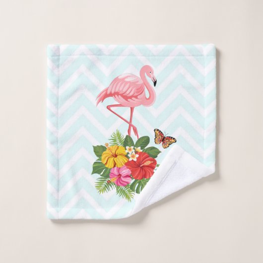 Roze flamingo & Tropische Hibiscus Fancy Bad Handdoek (Wasdoekje)