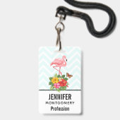Roze Flamingo & Tropische Hibiscus Fancy Badge (Voorzijde met lanyard)