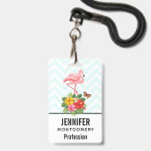 Roze Flamingo & Tropische Hibiscus Fancy Badge (Achterkant met lanyard)