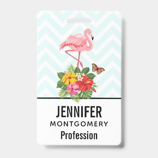 Roze Flamingo & Tropische Hibiscus Fancy Badge (Voorzijde)