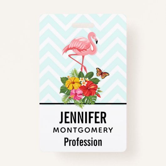 Roze flamingo & Tropische Hibiscus Fancy Badge (Voorkant)