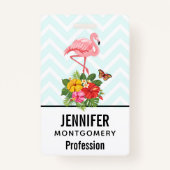 Roze flamingo & Tropische Hibiscus Fancy Badge (Achterkant)