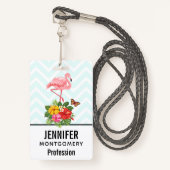 Roze flamingo & Tropische Hibiscus Fancy Badge (Voorkant met draagriem)