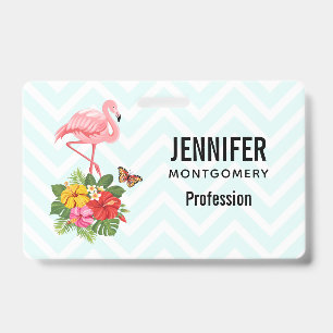 Roze flamingo & Tropische Hibiscus Fancy Badge