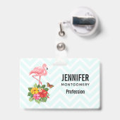 Roze flamingo & Tropische Hibiscus Fancy Badge (Achterkant met uittrekbare clip)