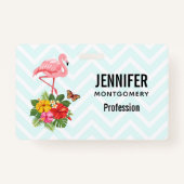 Roze flamingo & Tropische Hibiscus Fancy Badge (Achterkant)