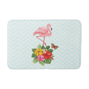 Roze flamingo & Tropische Hibiscus Fancy Badmat