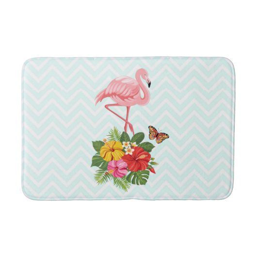 Roze flamingo & Tropische Hibiscus Fancy Badmat (Voorkant)