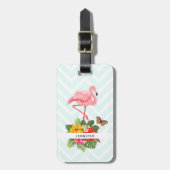 Roze flamingo & Tropische Hibiscus Fancy Bagagelabel (Voorkant verticaal)