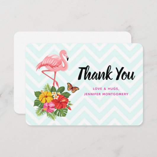 Roze flamingo & Tropische Hibiscus Fancy Bedankkaart (Voorkant / Achterkant)