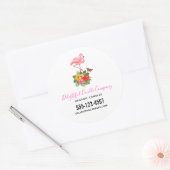 Roze Flamingo & Tropische Hibiscus Fancy Bedrijf Ronde Sticker (Envelop)