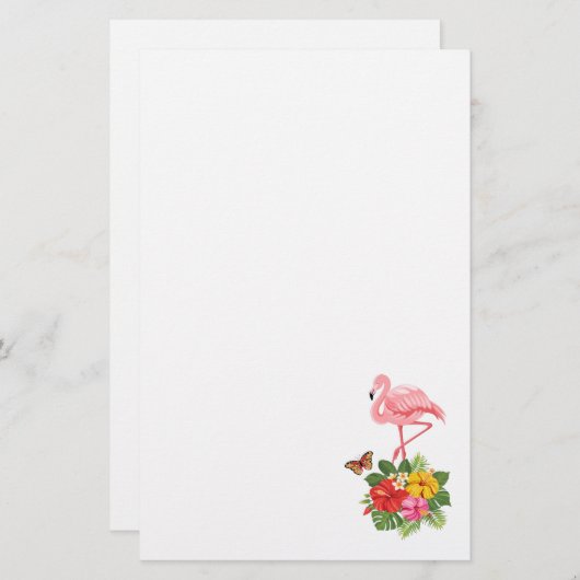 Roze flamingo & Tropische Hibiscus Fancy Briefpapier (Voorkant / Achterkant)
