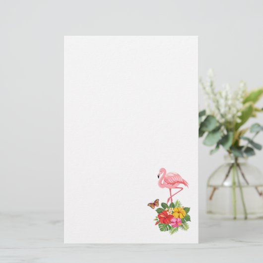 Roze flamingo & Tropische Hibiscus Fancy Briefpapier (Staand voorkant)