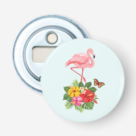 Roze flamingo & Tropische Hibiscus Fancy Button Flesopener