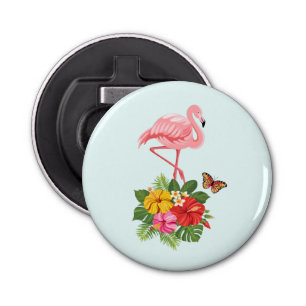 Roze flamingo & Tropische Hibiscus Fancy Button Flesopener