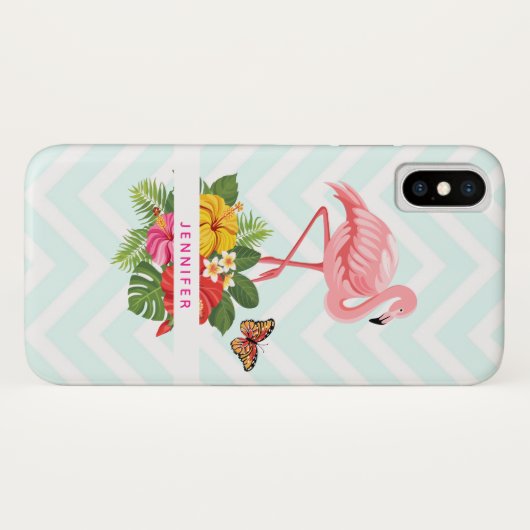 Roze flamingo & Tropische Hibiscus Fancy Case-Mate iPhone Case (Achterkant (horizontaal))