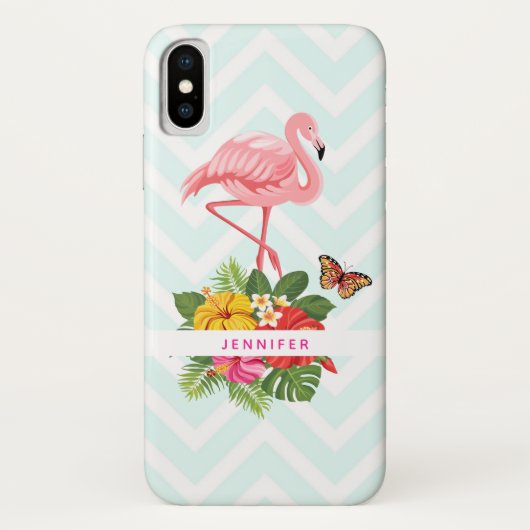 Roze flamingo & Tropische Hibiscus Fancy Case-Mate iPhone Case (Achterkant)