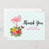Roze flamingo & Tropische Hibiscus Fancy Dank u we Briefkaart (Voorkant / Achterkant)