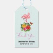 Roze flamingo & Tropische Hibiscus Fancy Dank u we Cadeaulabel (Voorkant)