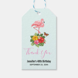 Roze flamingo & Tropische Hibiscus Fancy Dank u we Cadeaulabel