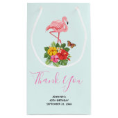 Roze flamingo & Tropische Hibiscus Fancy Dank u we Klein Cadeauzakje (Achterkant)