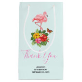 Roze flamingo & Tropische Hibiscus Fancy Dank u we Klein Cadeauzakje (Voorkant)