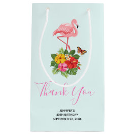 Roze flamingo & Tropische Hibiscus Fancy Dank u we Klein Cadeauzakje