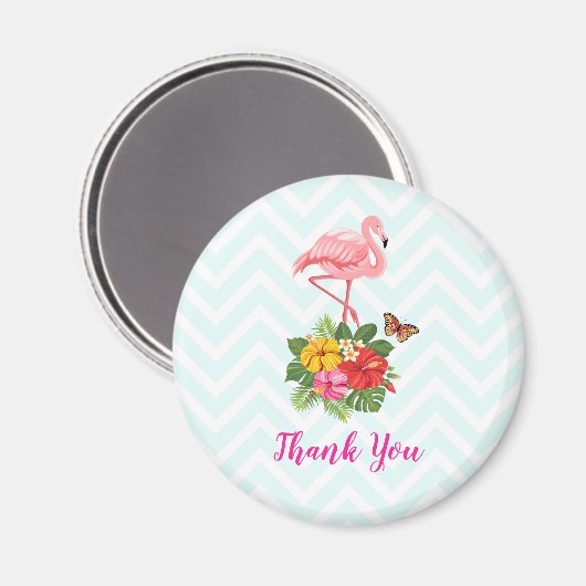 Roze flamingo & Tropische Hibiscus Fancy Dank u we Magneet (Voorkant / Achterkant)