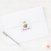 Roze flamingo & Tropische Hibiscus Fancy Dank u we Vierkante Sticker (Envelop)