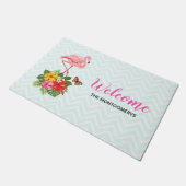 Roze flamingo & Tropische Hibiscus Fancy Deurmat (Schuin)