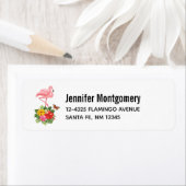 Roze flamingo & Tropische Hibiscus Fancy Etiket (Insitu)