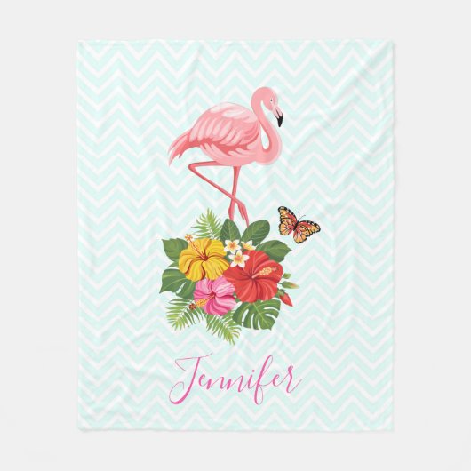 Roze flamingo & Tropische Hibiscus Fancy Fleece Deken (Voorkant)