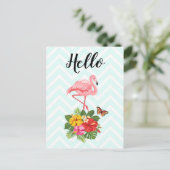 Roze Flamingo & Tropische Hibiscus Fancy Hallo Briefkaart (Staand voorkant)
