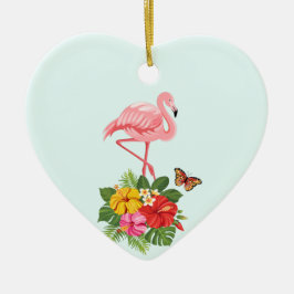 Roze flamingo & Tropische Hibiscus Fancy Keramisch Ornament