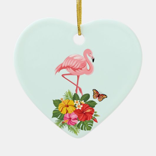 Roze flamingo & Tropische Hibiscus Fancy Keramisch Ornament (Voorkant)