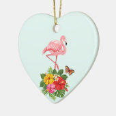 Roze flamingo & Tropische Hibiscus Fancy Keramisch Ornament (Links)