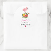 Roze Flamingo & Tropische Hibiscus Fancy Keuken Ronde Sticker (Tas)